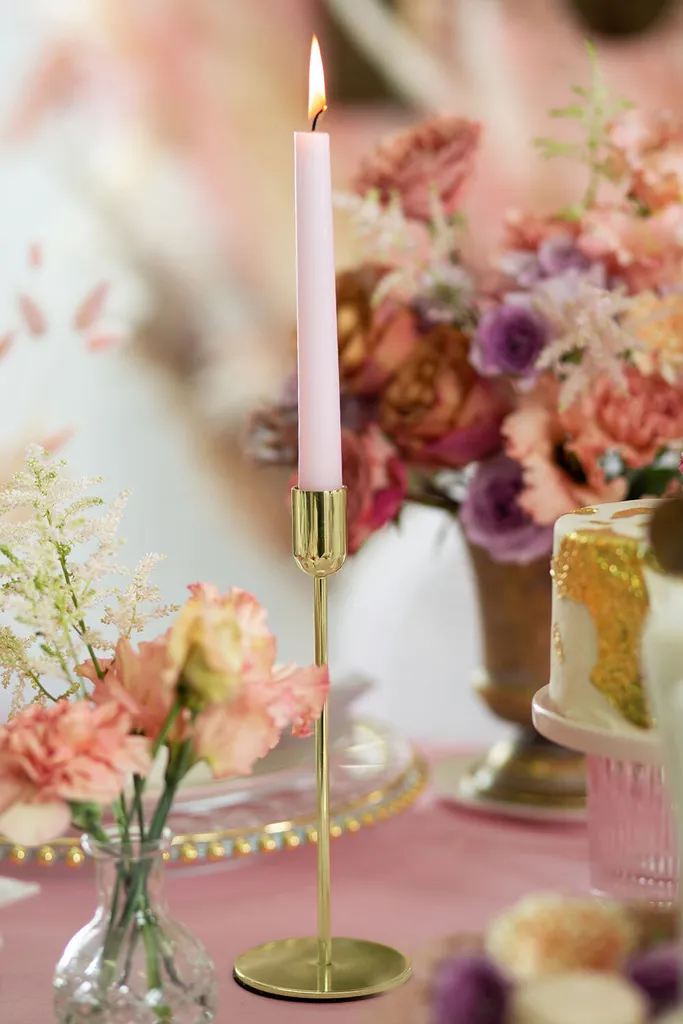 Bougeoir or pour centre de table mariage 22cm - Ambiance romantique chic