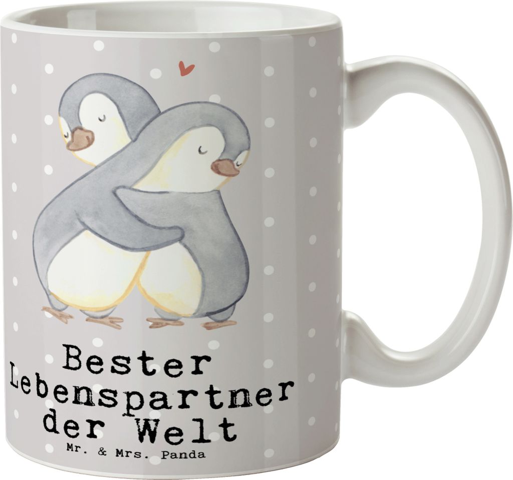 Mr. & Mrs. Panda Teetasse Pinguin Bester Lebenspartner der Welt - Grau Pastell - Geschenk, Liebe, Verliebt, Kaffeetasse, Partner, Hochzeitstag, Tas...