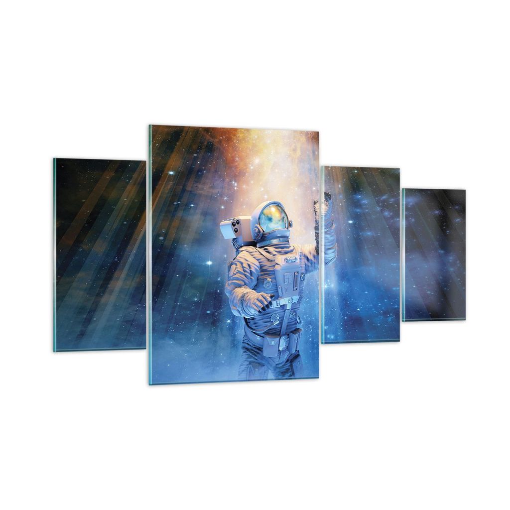 Bilder auf glas - 4 Teile - Astronaut Licht Kosmos - 160x90cm - Glasbilder - Wandbilder - Bilder - zum Aufhängen bereit - Wanddekoration aus Glas ...