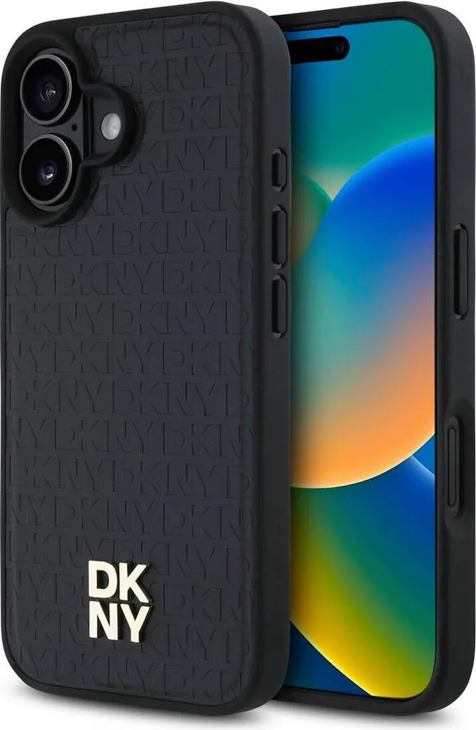 Dkny Dkhmp16Spshrpsk Custodia rigida per Iphone 16 6.1 Czarny/Nero Ripetizione del logo della pila Magsafe