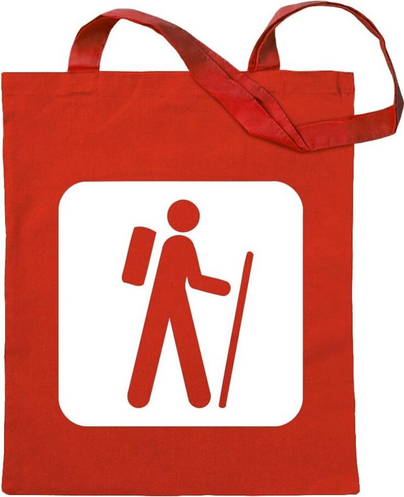 Kiwistar - Baumwolltasche - rot - Wanderweg Wanderung Piktogramme - Tragetasche Stoffbeutel Umhängetasche Langer Henkel