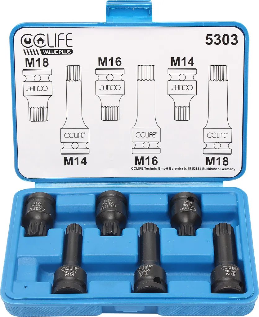 Kit 6 Pezzi Bussole XZN M14-M18 CCLIFE Acciaio Cr-Mo per Impatto