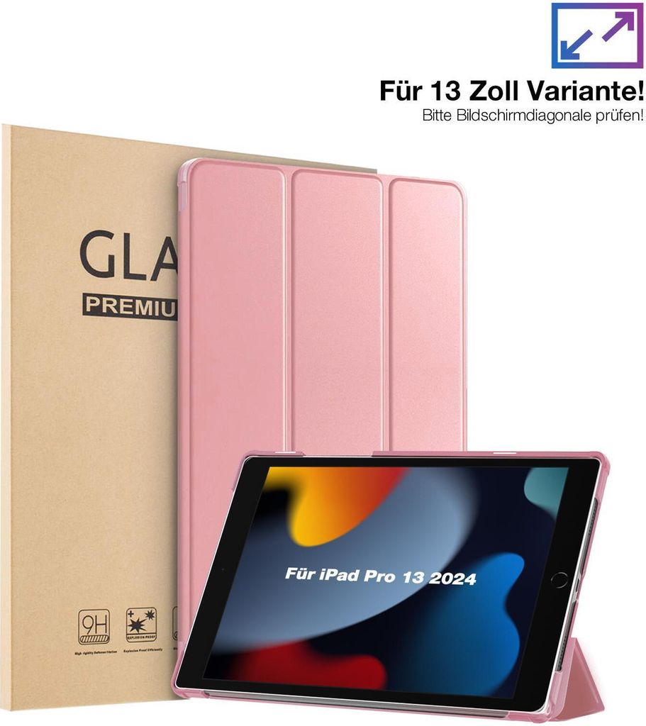 Schutzhülle + 2x 9H Display Glas für Apple iPad Pro 7. Gen 13.0 Zoll Cover Case Schutz Tablet Farbe: Rosegold