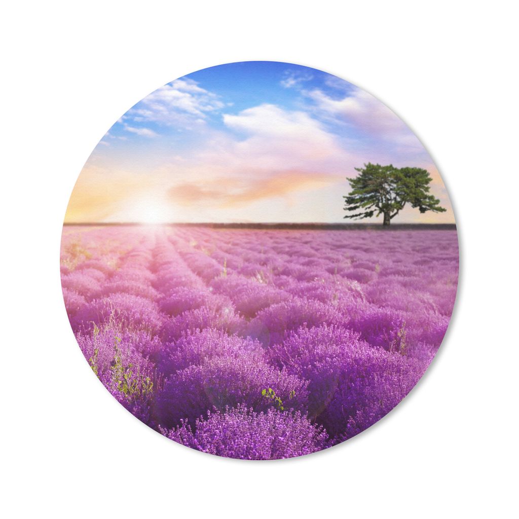 MuchoWow Mauspad Mousepad Lavendel - Baum - Sonnenuntergang - Lila 20x20 cm - Mousepads - Maus Mat - Pad - Mausunterlage - Schreibtischmatte