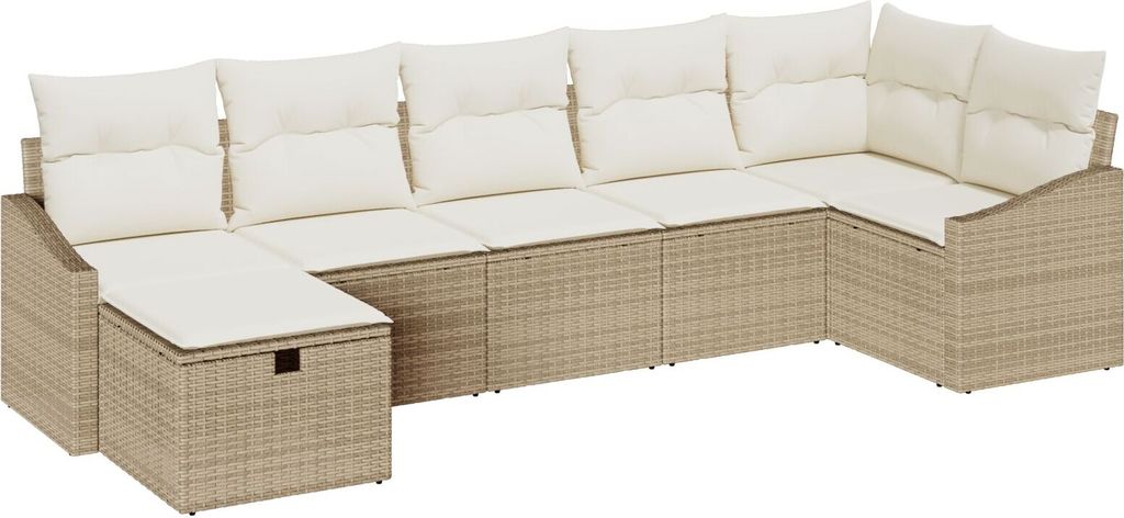 Möbel 7-teiliges Garten Sofa Set mit Kissen Beige Poly Rattan - Gartensofas 3359300
