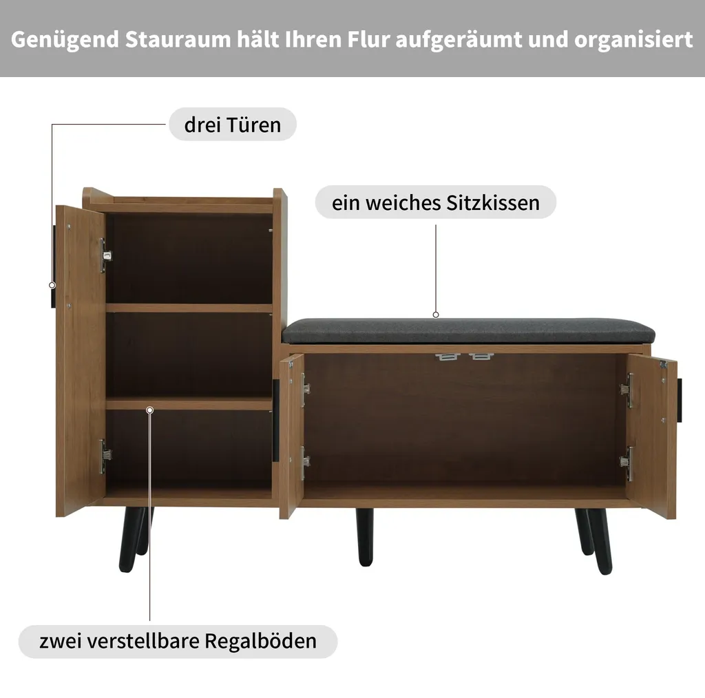Banc à chaussures moderne coffre de rangement à 3 portes - Modèle LINEA