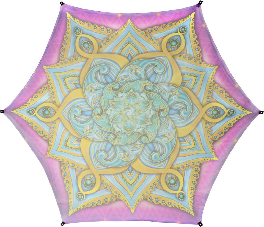 PSYWORK Schwarzlicht Segel Mesh Elasthan Mandala Violet Sacred Church, 4,25x4,25m UV-aktiv Partydeko