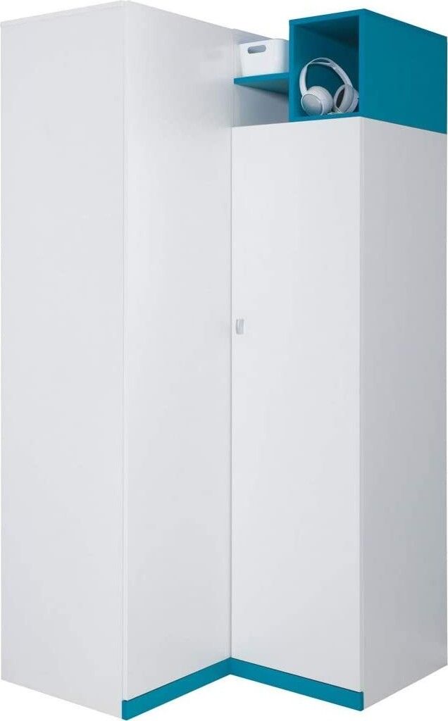 Furniture24 Eckschrank MOBI MO1 Eckkleiderschrank Schrank Jugendzimmerschrank Weiß/Türkis