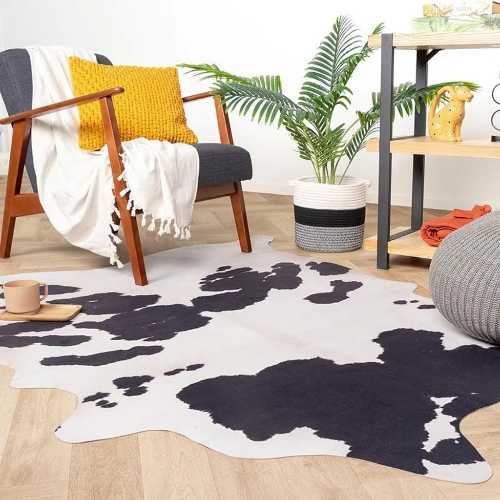 Volero Tapis Peau de Vache Bovine Noir et Blanc - Grand Format 155x190 cm