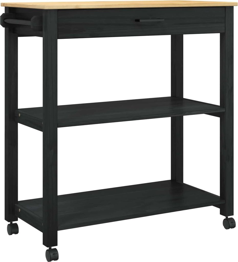 Küchentrolley MONZA Schwarz 84 x 40 x 88,5 cm Massivholz Kiefer