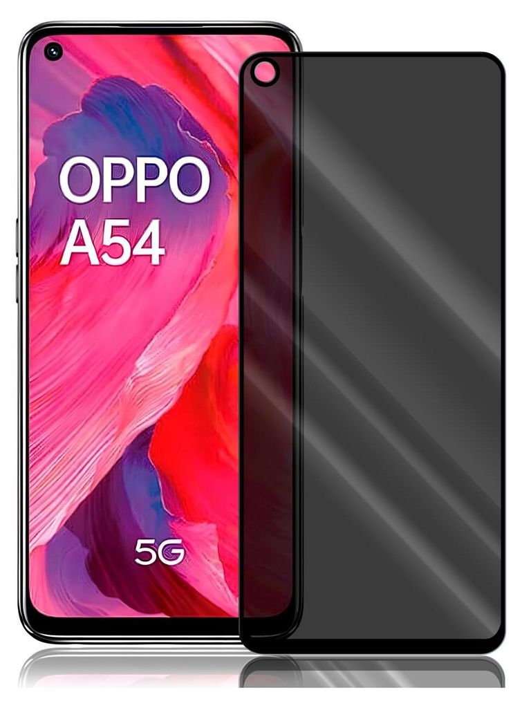 A smartphone with a privacy screen protector is displayed.