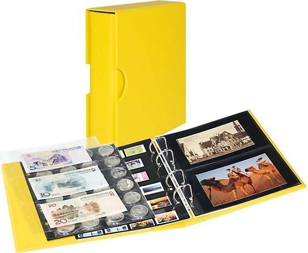 Lindner S3542PK-9 PUBLICA M COLOR Universalalbum für Postkarten/Fotos mit 10 geteilten, beidseitig bestückbaren Folienblättern-Solino (gelb) - m...