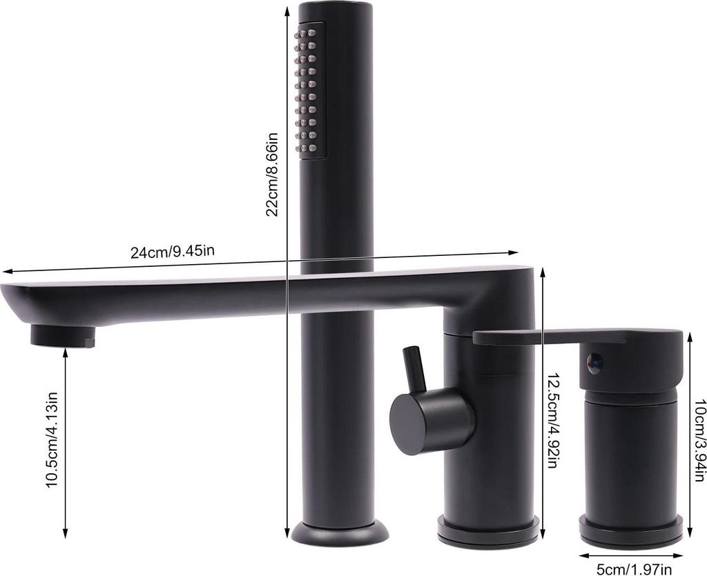 Badewannenarmatur - Mischbatterie mit Handbrause - Kupfer - 360° Schwenkauslauf - Schlauch 60–80 cm - Schwarz