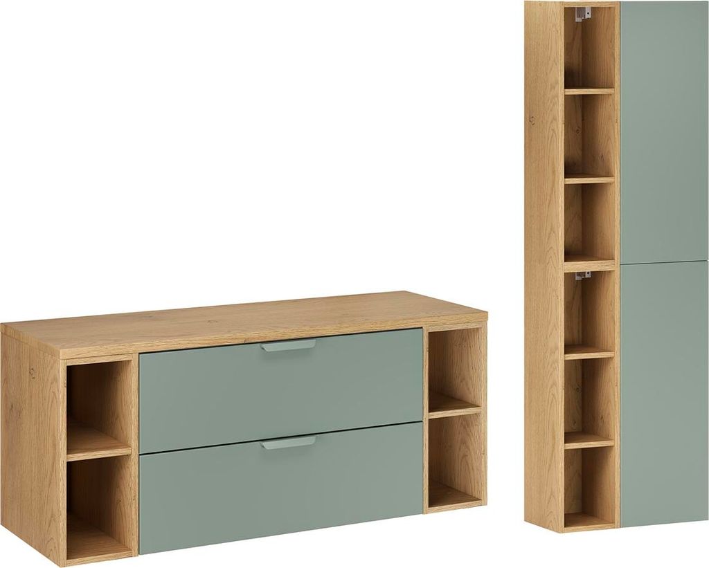 Doppelwaschtisch und Hängesäule 120.6cm Oria mit 4 Schubladen, Grün