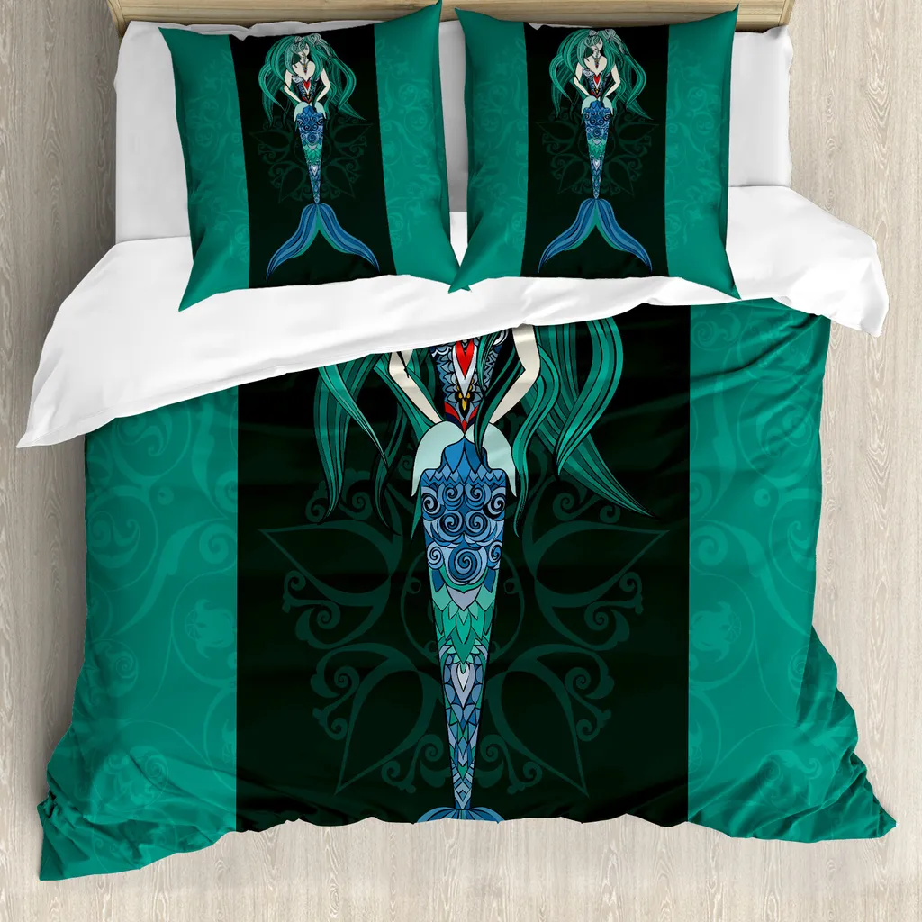 Parure de lit Mermaid 155x220 cm en microfibre douce violet et vert