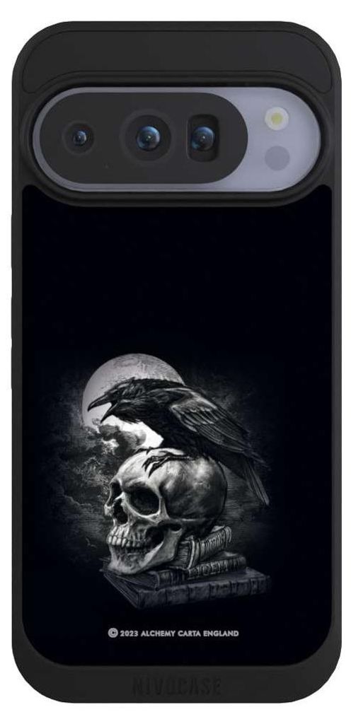 NIVOCASE Handyhülle für Google Pixel 10 Pro Hülle NIVOpure Case Schwarz Rabe Schädel Totenköpfe