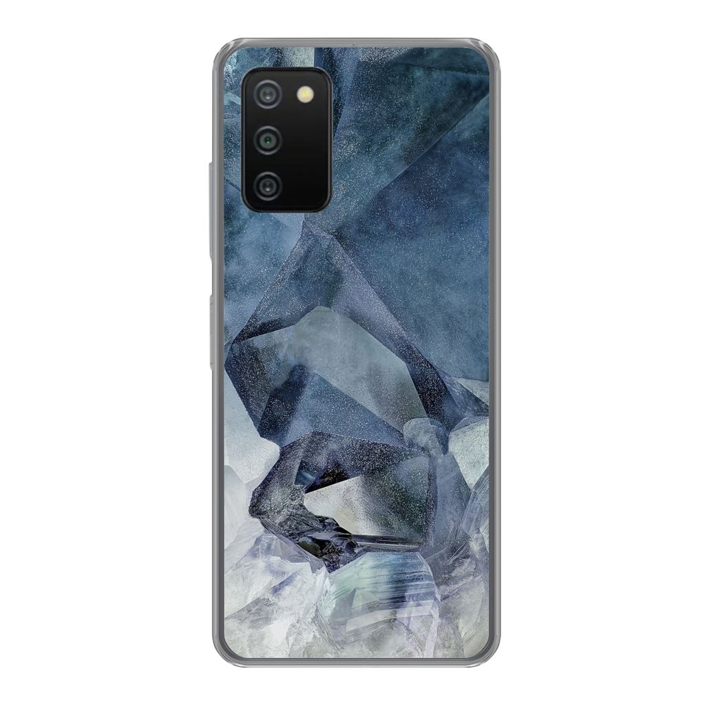 MuchoWow Handyhülle Schutzhülle Hülle für Samsung Galaxy A03s Naturstein - Blau - Chic Silikon Softcase Handy Hülle - Schutz
