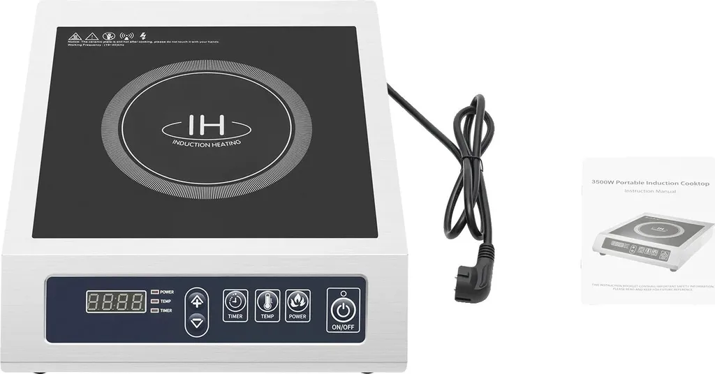 Plaque de cuisson induction 3500W mono-foyer en vitrocéramique grise