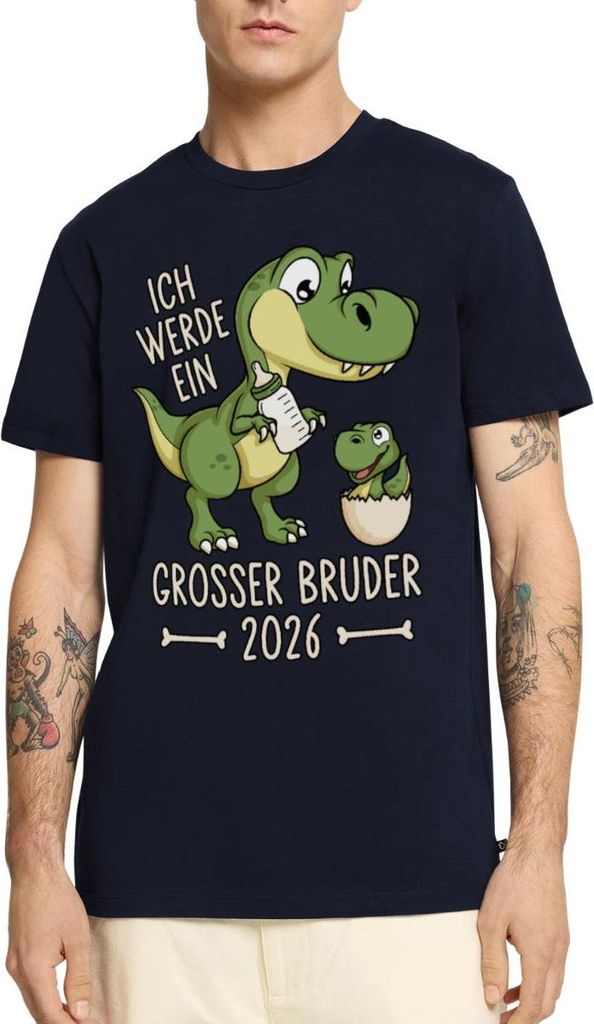 Spreadshirt Großer Bruder 2026 Ei Baby Dino Dinosaurier Männer Premium T-Shirt, XXL, Navy