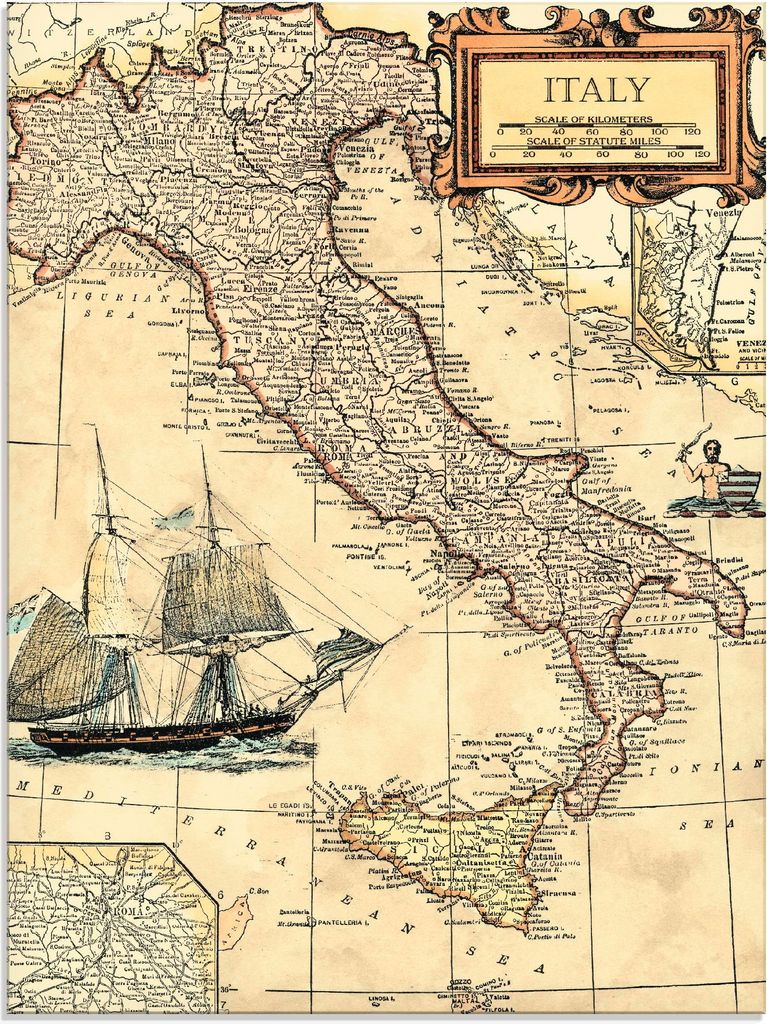 ARTland Glasbild Italienkarte Größe: 45x60 cm