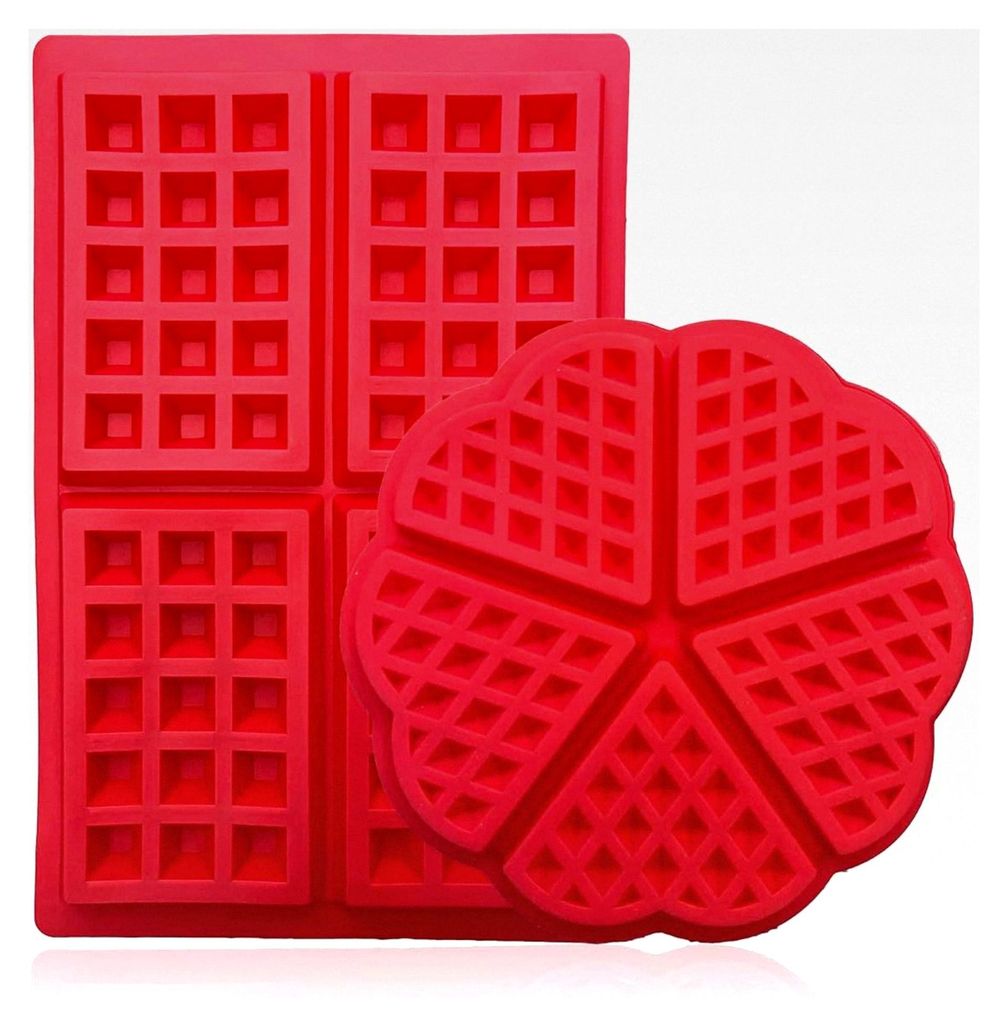 2 Stück Silikon Herz Waffelformen in Rot