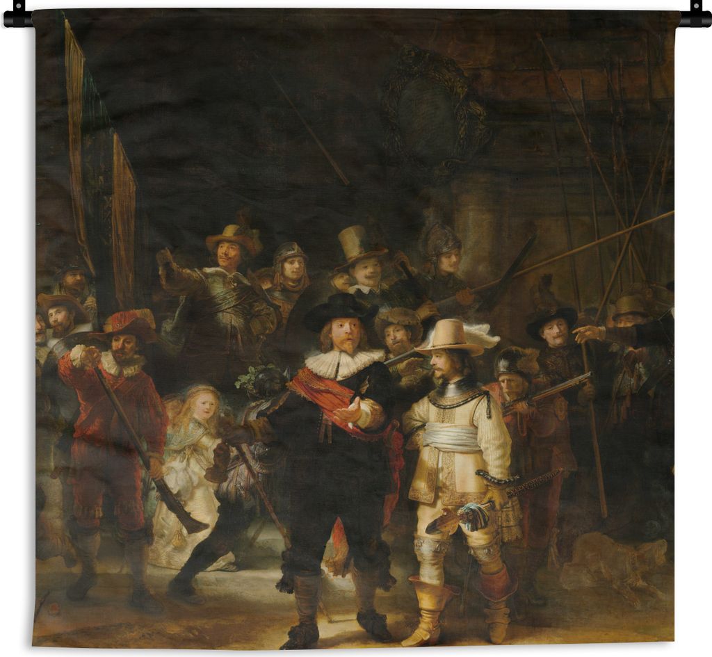 MuchoWow Wandteppich Wandbehang Die Nachtwache - Gemälde von Rembrandt van Rijn 60x60 cm Tapisserie Dekoration Wandtuch - Dekorationen - Wand Decke