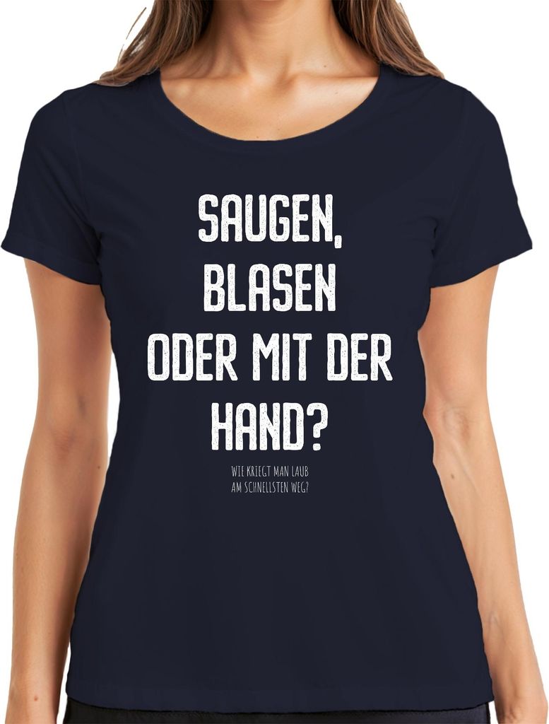Saugen Blasen oder mit der Hand Laub weg? Laubsauger Laubbläser Damen T-Shirt, Navy, 3XL