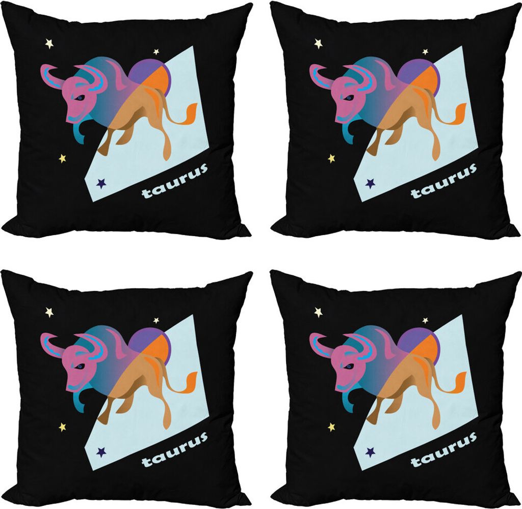 ABAKUHAUS Sternzeichen Stier Kissenbezug Set (4 Stück), Tag-Nacht-Thema, Moderner Doppelseitiger Digitaldruck, 60 cm x 60 cm, Mehrfarbig