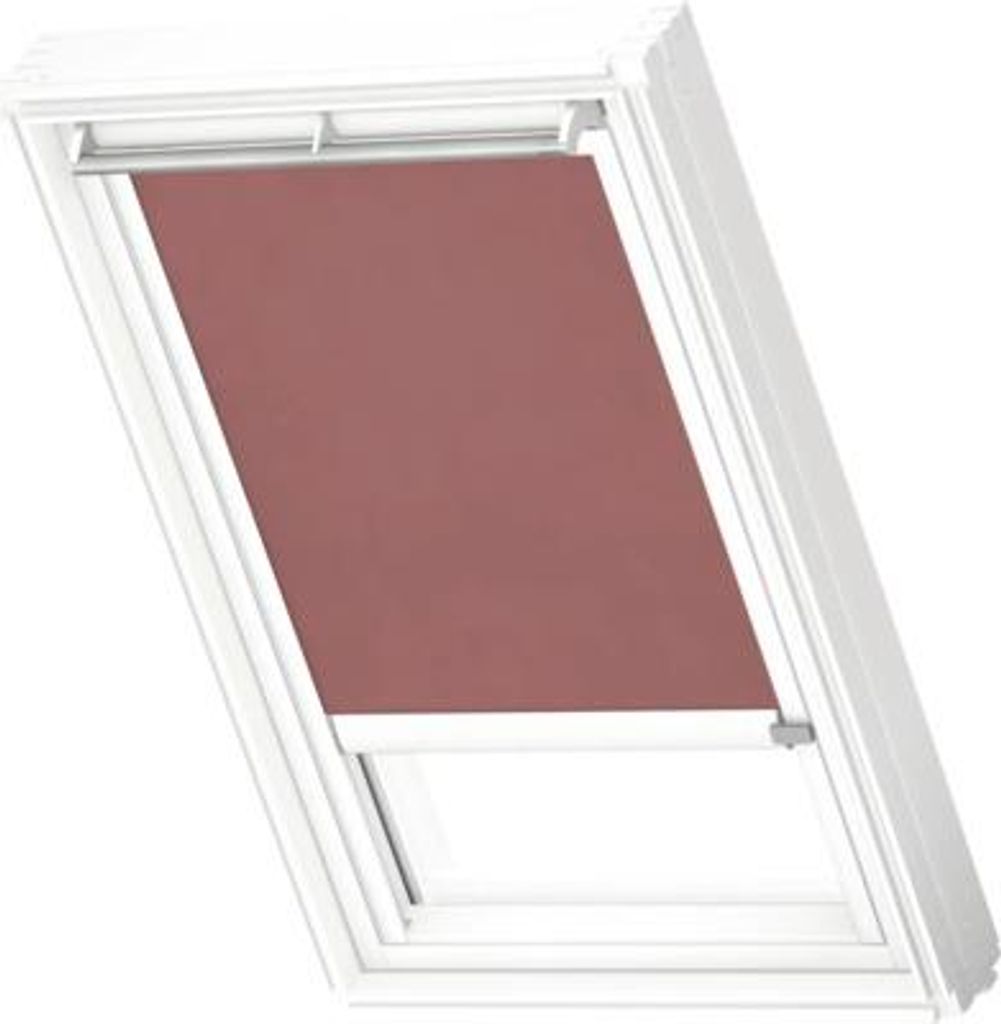 VELUX Dachfenster Rollo blickdicht braun mit weißem Alu-Rahmen solarbetrieben RSL P10 4168KWL