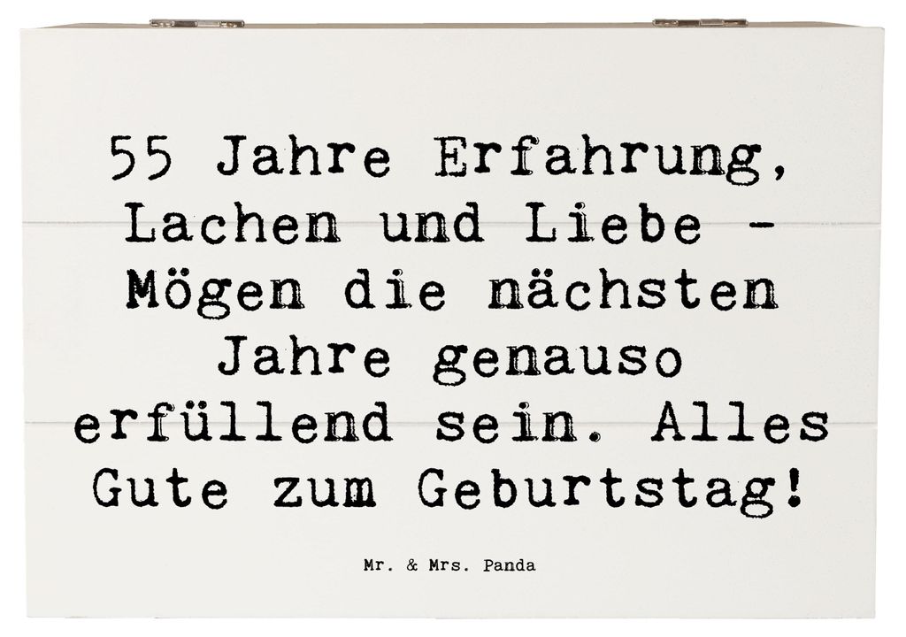 Mr. & Mrs. Panda Holztruhe Spruch 55. Geburtstag Erfüllung 22 x 15 cm - Weiß - Geschenk, Meilenstein, truhe mit deckel, Jubiläum 55 Jahre, Zunei...