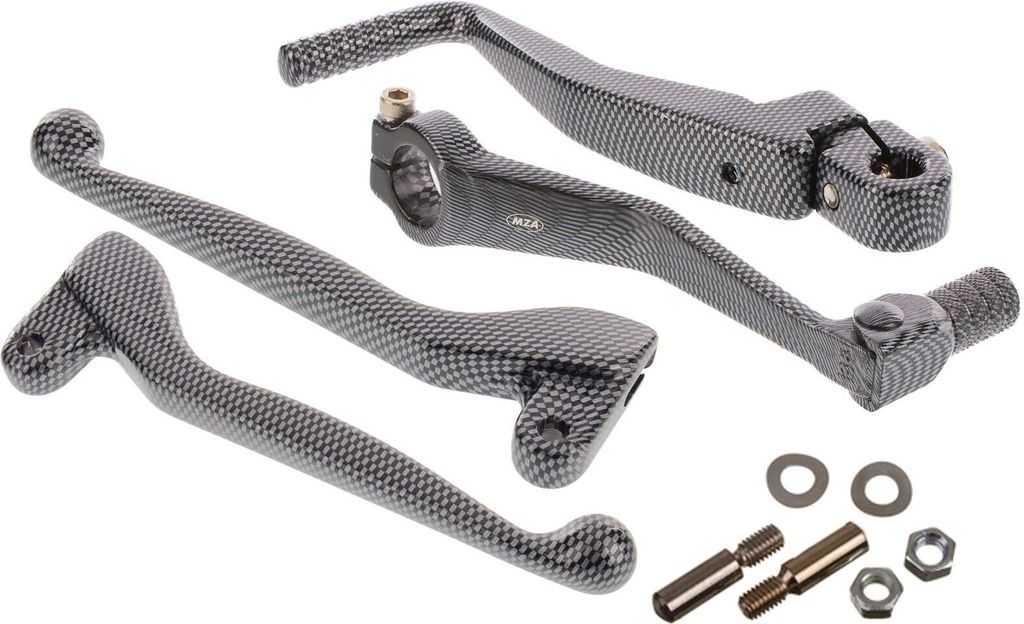 Styling - Set Carbon Optik - bestehend aus Brems- / Kupplungshebel und Kickstart- / Fußschalthebel + Schrauben
