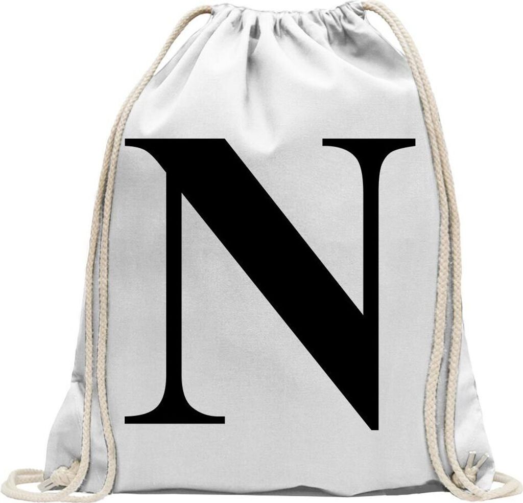 Kiwistar - Turnbeutel - weiss - Buchstabe N - Alphabet - Fun Rucksack Sport Beutel Gymsack Baumwolle mit Ziehgurt