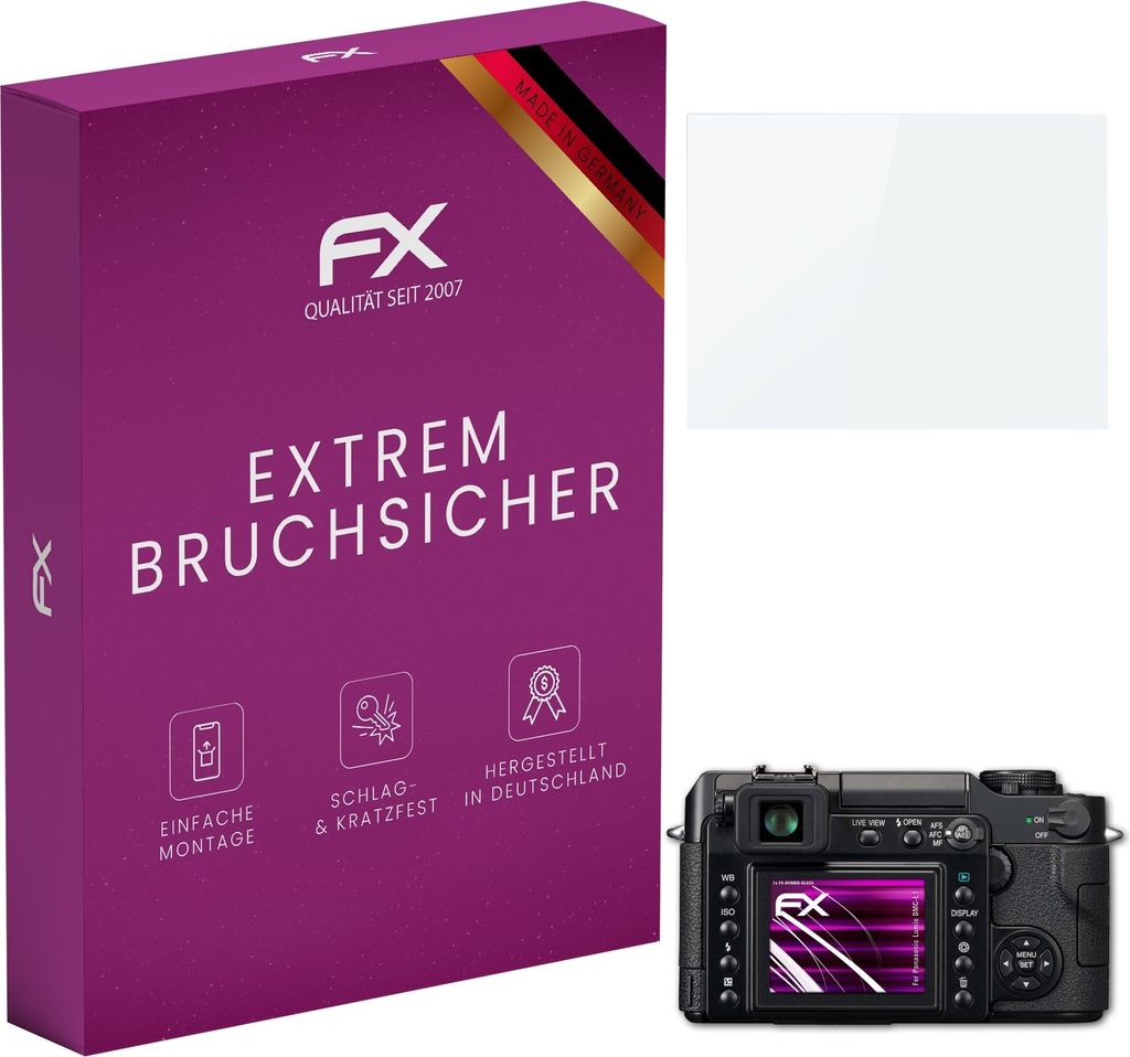 atFoliX FX-Hybrid-Glass Displayfolie kompatibel mit Panasonic Lumix DMC-L1 Glasfolie
