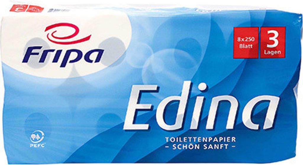 Toilettenpapier, 3-lagiges Tissue Ø 12 cm · 11 cm x 9,5 cm hochweiss "Edina" 250 Blatt