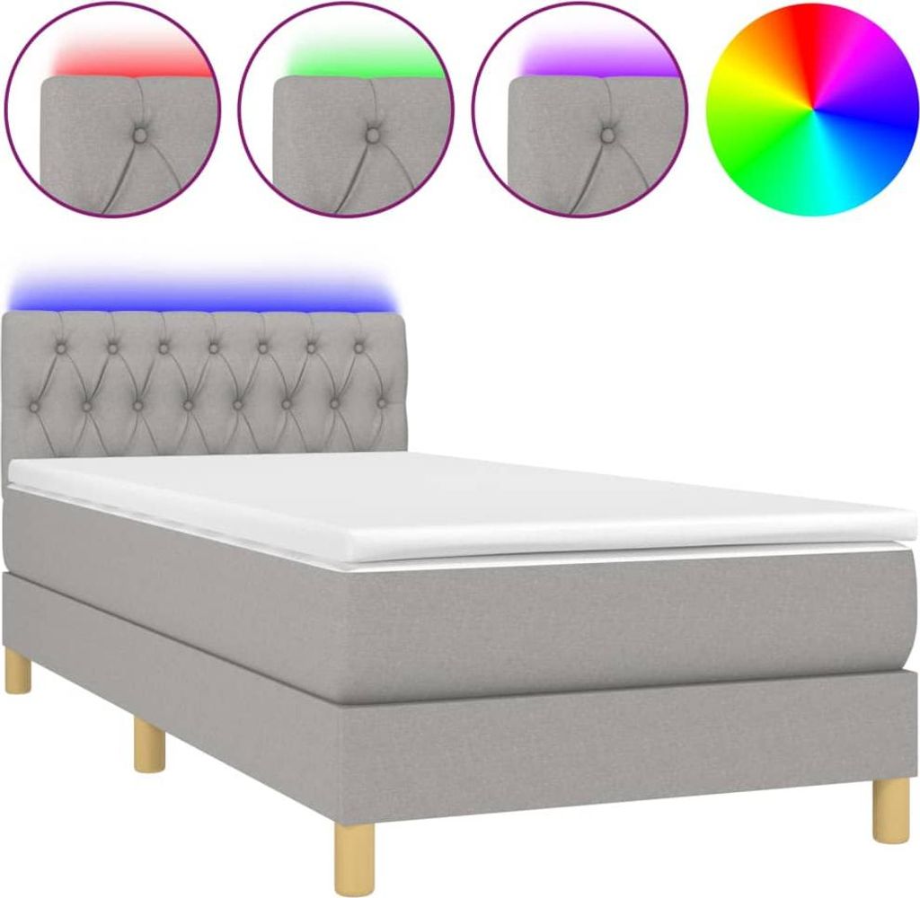 vidaXL Boxspringbett mit Matratze & LED Hellgrau 90x190 cm Stoff