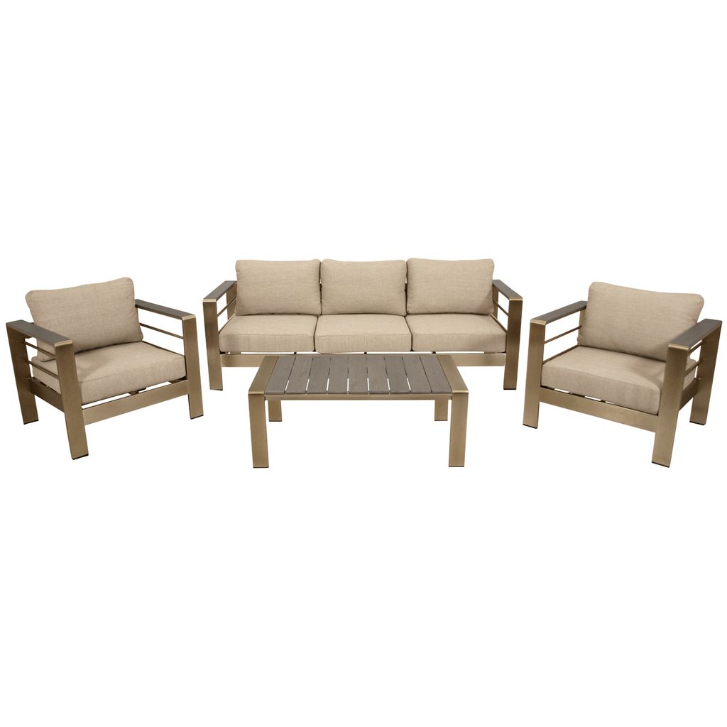 DEGAMO Lounge Set CANNES Aluminium gebürstet + Kunstholz grau, Polster hellgrau