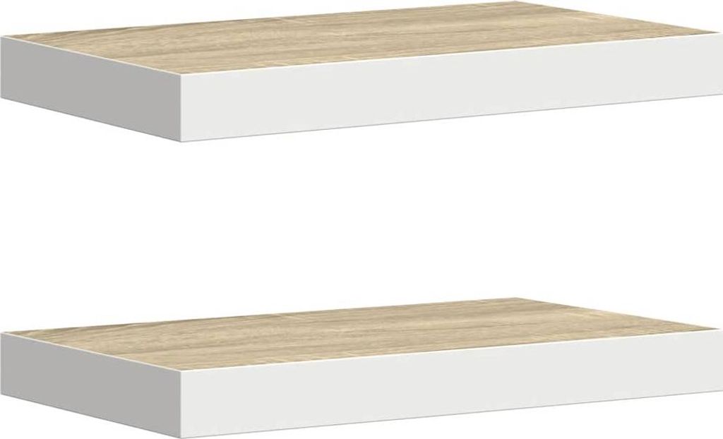 vidaXL Schweberegale 2 Stk. Eichen-Optik und Weiß 50x23x3,8 cm MDF