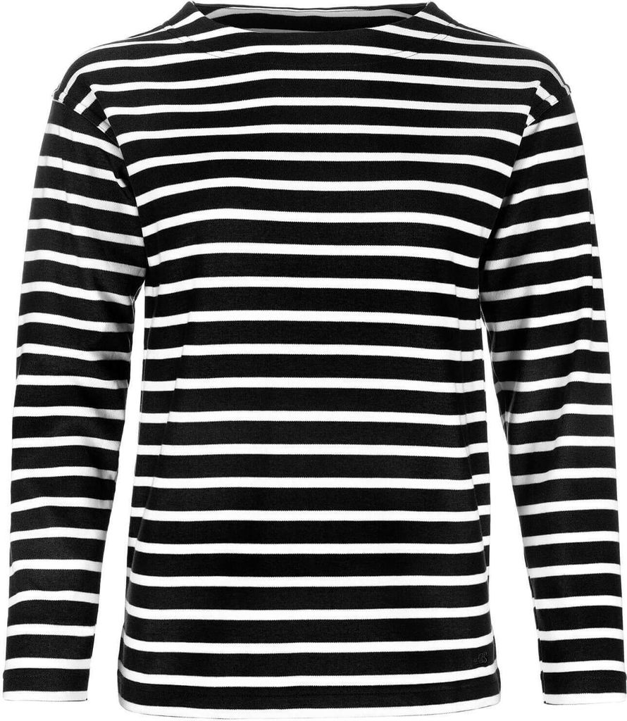 modAS Damen Shirt Bretonisches Damenshirt mit U-Boot Ausschnitt - Ringelshirt Streifenshirt Langarmshirt mit Streifen aus Baumwolle in Schwarz-Wei...