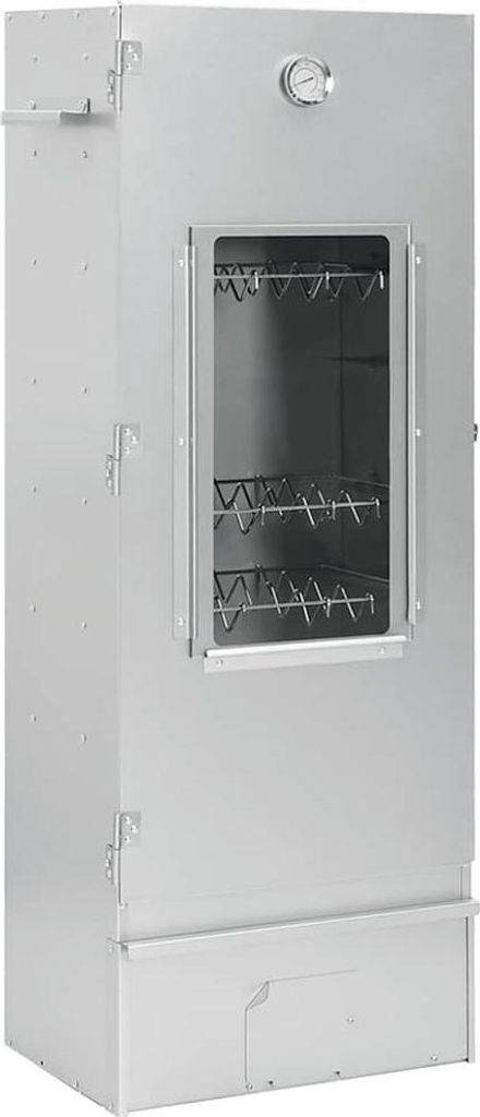 A standalone image of a silver smoker.