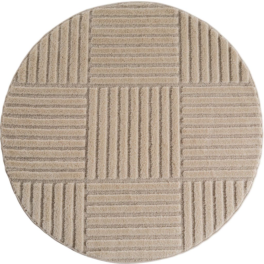 3D-Teppich Cord-Streifen-Patchwork Pflegeleicht Waschbar Strapazierfähig | Beige 200x200 Fußbodenheizung geeignet | RIGI – Kadima Design