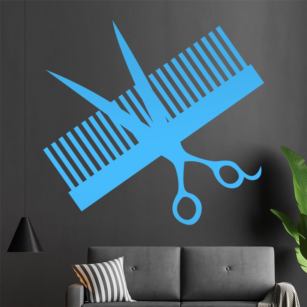 Kamm und Schere Wandtattoo in 6 Größen - Wandaufkleber Wall Sticker - Dekoration, Küche, Wohnzimmer, Schlafzimmer, Badezimmer