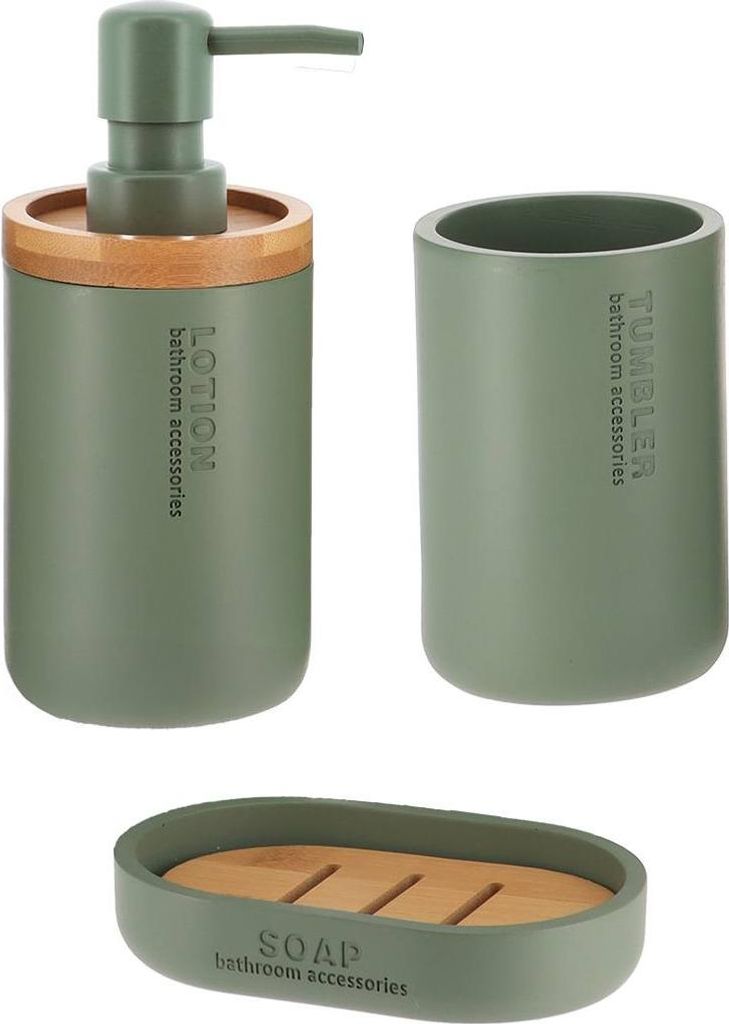 Becherset seifenspender und seifenschale aus polyresin - kaki bambus - Tendance