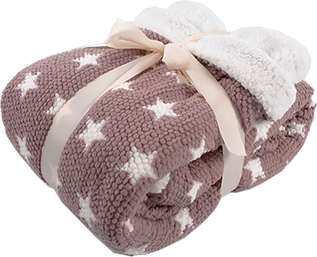 Sherpadecke Sofadecke Kuscheldecke Wolldecke Rosa 150x200cm Sterne