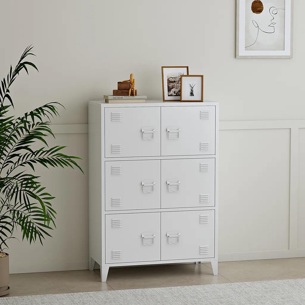 Armoire de bureau Hamina 80x140x113 cm blanc avec portes battantes