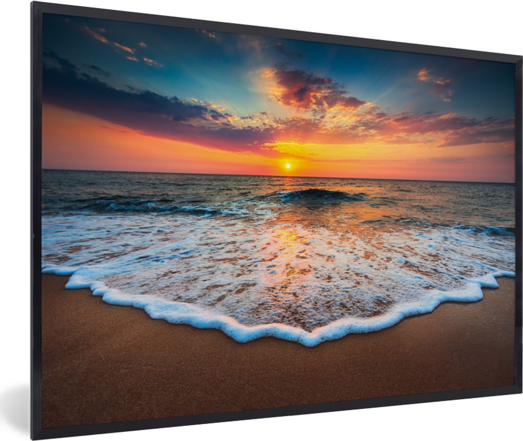 MuchoWow MuchoWow Gerahmtes Poster Strand - Meer - Sonnenuntergang 60x40 cm - Poster mit zchwarzem Bilderrahmen - Printing - Wanddeko Schlafzimmer
