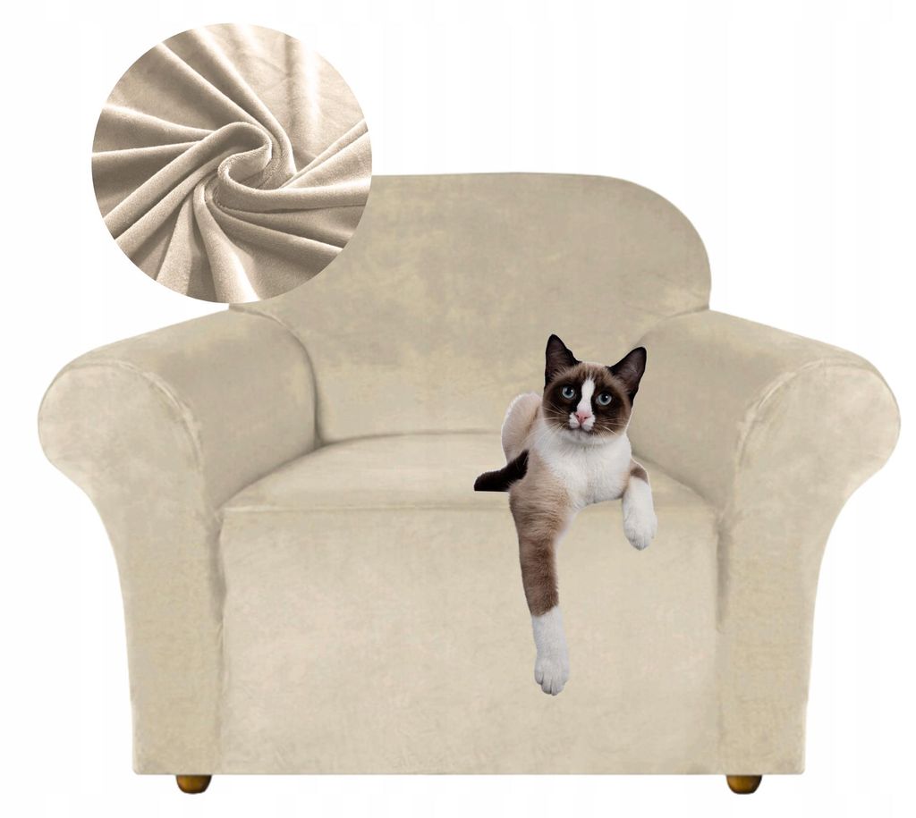 Sesselbezug 1 Sitzer 90-140cm - Samt - Hellbeige - Stretch Produktbild 