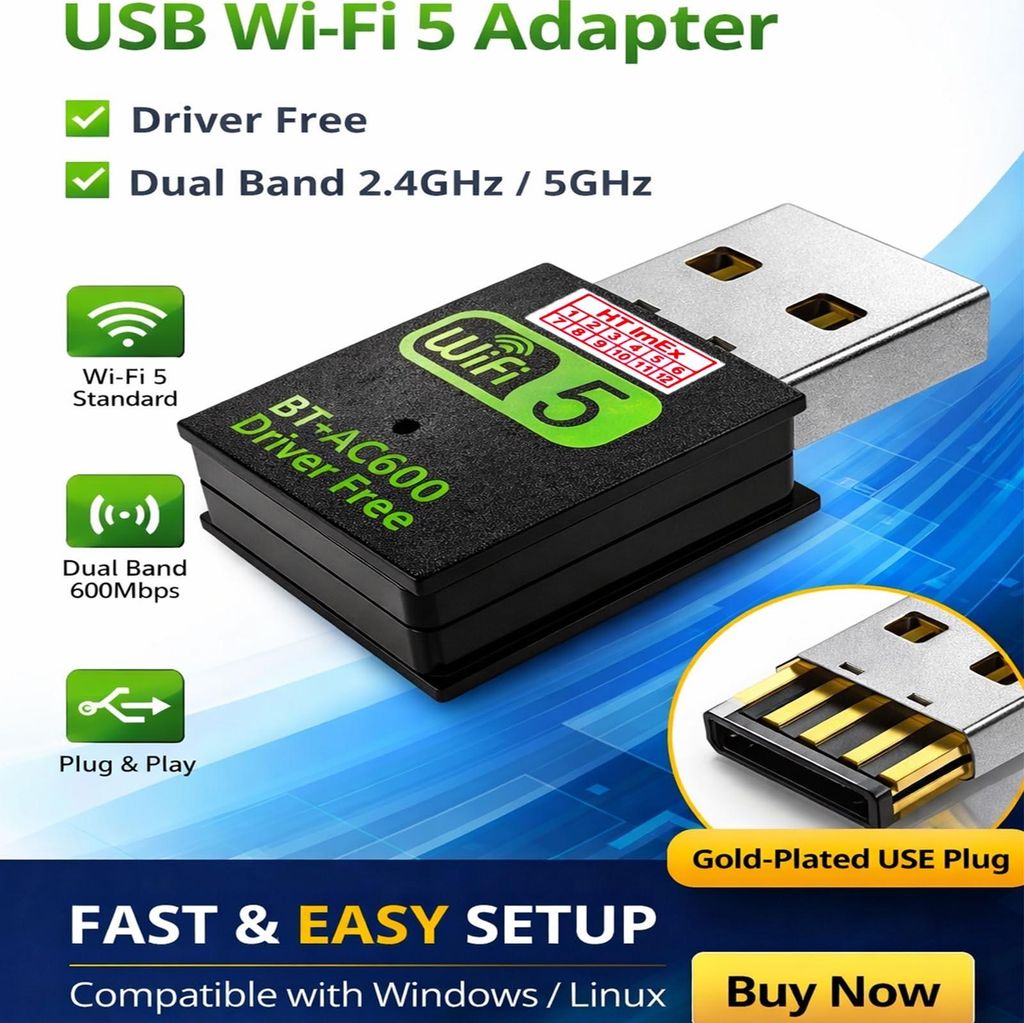 AC600 Dual Band WLAN Stick USB WiFi 5 + Bluetooth 4.2 Dongle 2in1 bis 600 Mbit/s