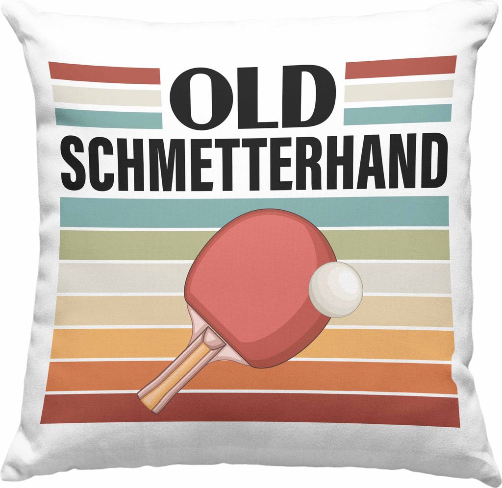 Trendation - Tischtennis Schmetterhand Deko-Kissen mit Füllung 40x40 Geschenk Tischtennisspieler Geschenkidee Lustig für Männer Tischtennis Zube...