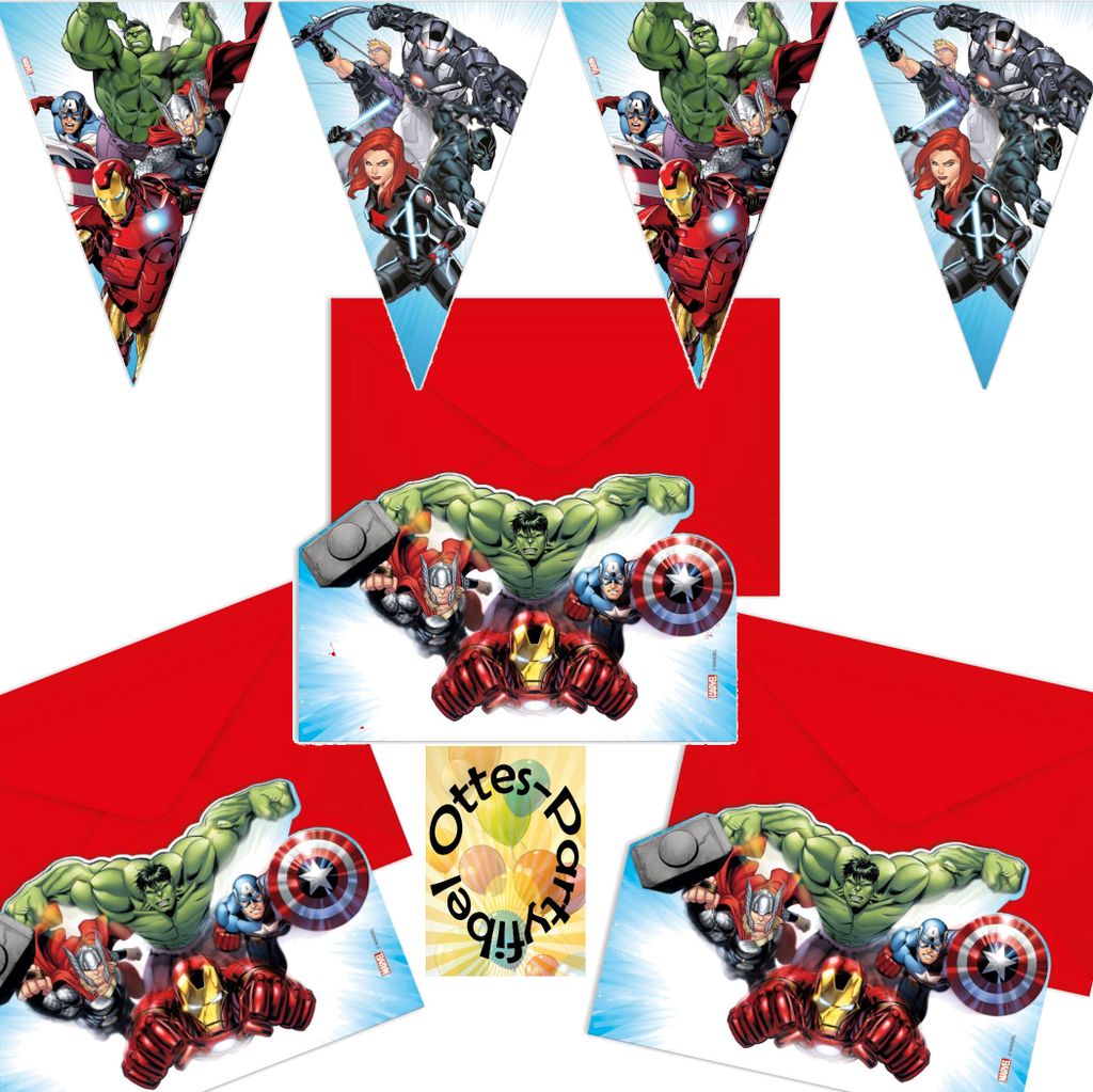 Avengers-Infinity-Stones-Party-Set Erweiterung 2 : 6 Einladungen 1 Wimpelkette