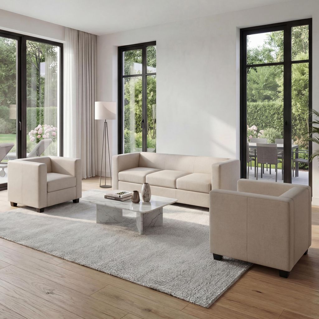 3-1-1 Couchgarnitur Lille, Kunstleder creme